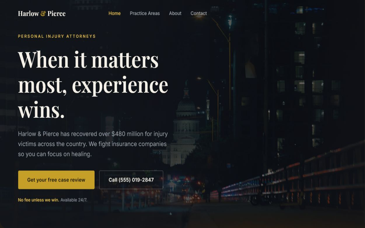 Harlow & Pierce website — hero section