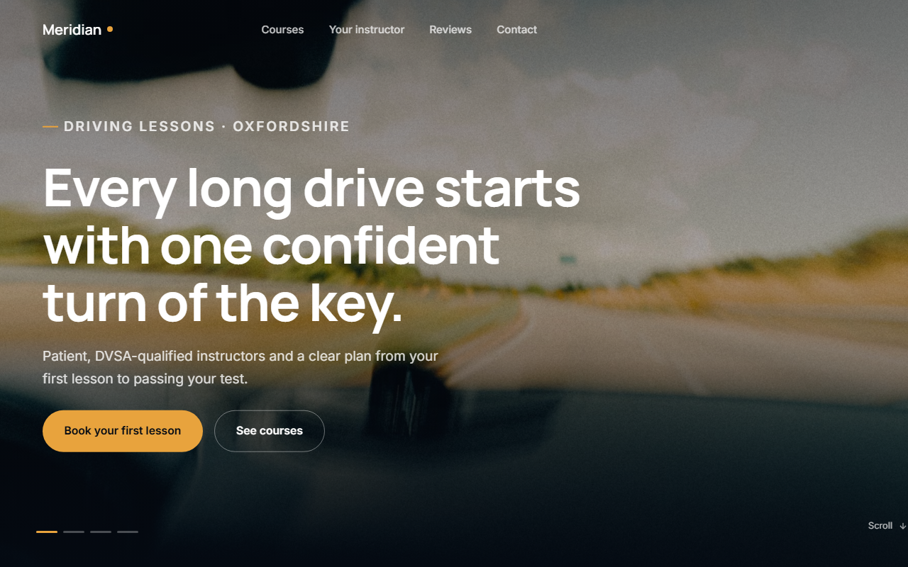 Meridian Driving Academy website — hero section